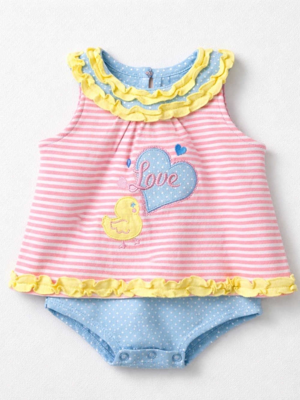 Duck Duck Goose dress with attached bodysuit pink and white with appliqué NWT